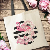 Tote Bag Flamant rose moderne noir rayé rose