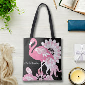 Tote Bag Flamant rose moderne personnalisé noir rose pastel