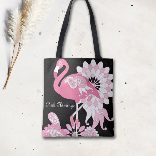 Tote Bag Flamant rose moderne personnalisé noir rose pastel
