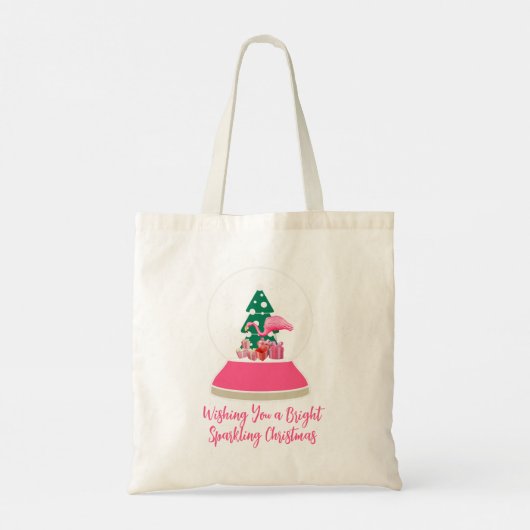 Tote Bag Flamant rose Noël Snowglobe Beach (Dos)