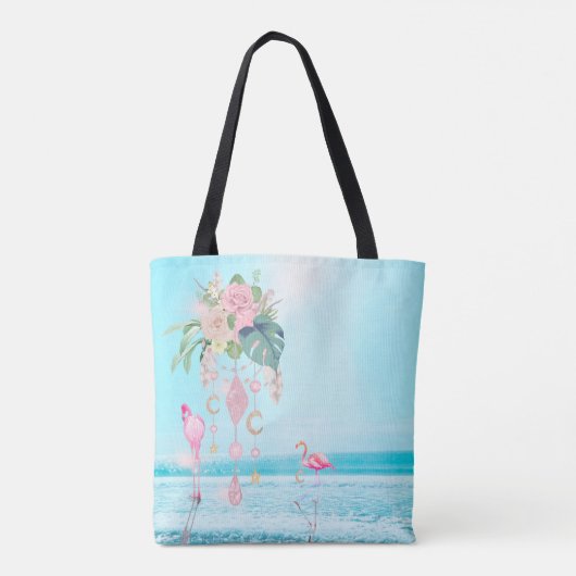 Tote Bag Flamant rose Océan Plage Joyaux Plutôt Rose (Dos)