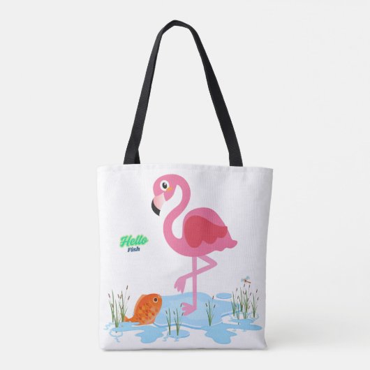 Tote Bag Flamant rose odant un poisson dans un étang (Dos)