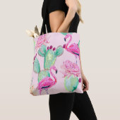 Tote Bag flamant rose, oiseaux exotiques, fleurs douces, ro (De près)