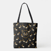 Tote Bag Flamant rose or noir mignon élégant monogramme tro (Dos)