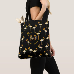 Tote Bag Flamant rose or noir mignon élégant monogramme tro