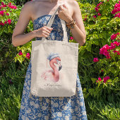 Tote Bag Flamant rose père Noël Snowbird, personnalisé