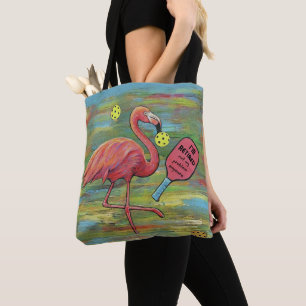 Tote Bag Flamant rose retraité Jouer Pickleball Aquarelle