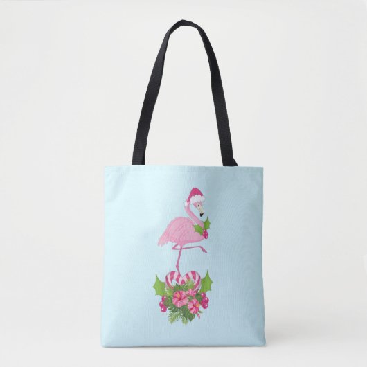 Tote Bag Flamant rose rose à Santa Hat Noël Whimsical (Devant)