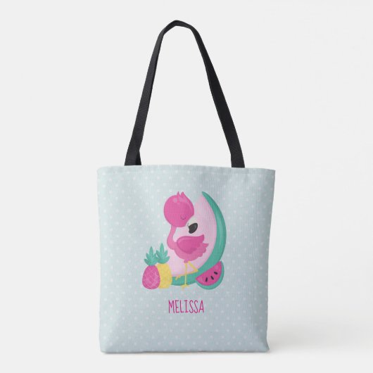 Tote Bag Flamant rose rose avec pastèque et ananas (Dos)