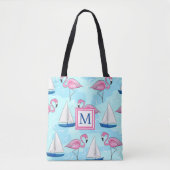 Tote Bag Flamant rose rose Bleu Voilier Preppy Monogram (Devant)