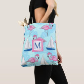 Tote Bag Flamant rose rose Bleu Voilier Preppy Monogram (De près)