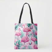 Tote Bag Flamant rose rose Conception tropicale (Devant)