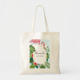 Tote Bag Flamant rose rose élégant et Feuilles tropicaux