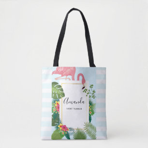 Tote Bag Flamant rose rose élégant et Feuilles tropicaux