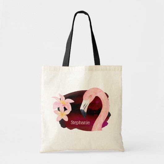 Tote Bag Flamant rose rose et Fleurs Frangipani Personnalis (Devant)