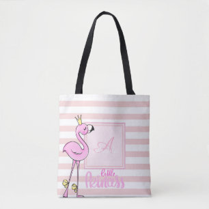 Tote Bag Flamant rose rose Fille Moderne, Rayé, Monogramme