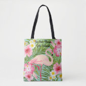 Tote Bag Flamant rose rose Fleurs tropicales Filles Week-en (Devant)