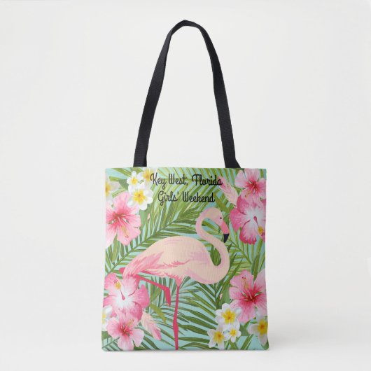 Tote Bag Flamant rose rose Fleurs tropicales Filles Week-en (Devant)