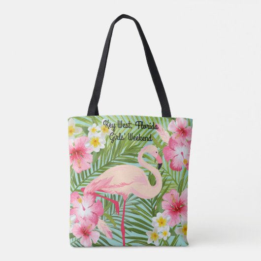 Tote Bag Flamant rose rose Fleurs tropicales Filles Week-en (Dos)