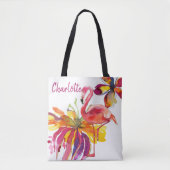 Tote Bag Flamant rose rose Fleurs tropicales Personnalisées (Devant)