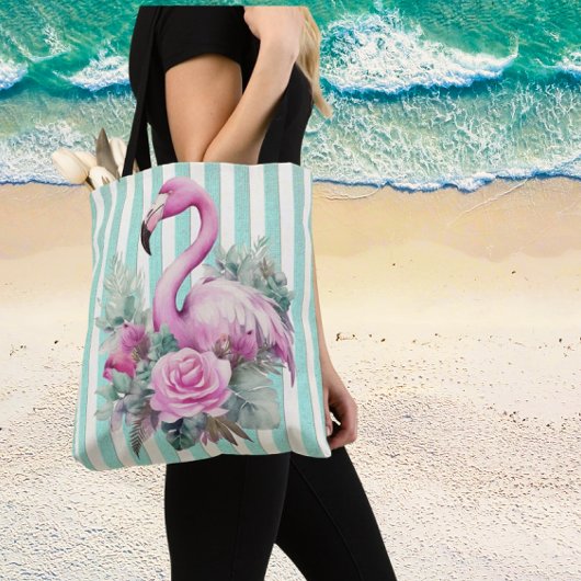 Tote Bag Flamant rose rose floral populaire sur la pointe d