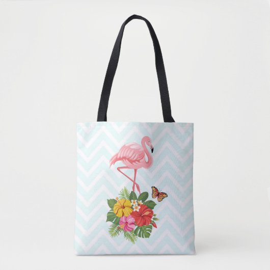 Tote Bag Flamant rose rose & Hibiscus Tropical Fancy (Devant)