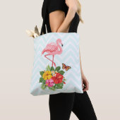 Tote Bag Flamant rose rose & Hibiscus Tropical Fancy (De près)