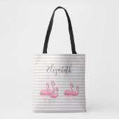 Tote Bag Flamant rose rose mignon Nom personnalisé Tan Stri (Devant)