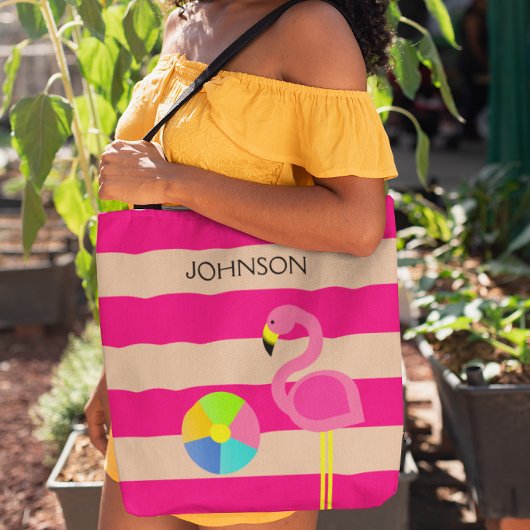 Tote Bag Flamant rose rose Plage personnalisée Fourre-tout