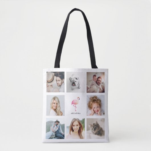 Tote Bag Flamant rose rose tendance | Collage de photos (Devant)