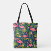 Tote Bag Flamant rose rose : Turquoise rayé Vintage (Dos)