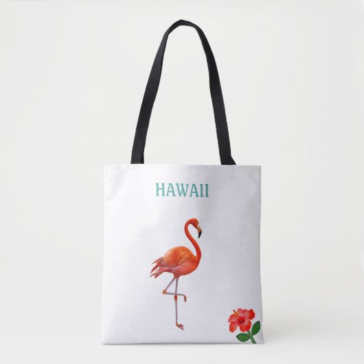 Tote Bag Flamant rose rouge et fleur d'Hibiscus (Devant)