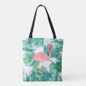 Tote Bag flamant rose sur feuilles verts tropicaux (Dos)