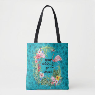 Tote Bag Flamant rose tropical bleu guépard fourre-tout