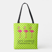 Tote Bag Flamant Rose Tropical sur Points Blancs Verts (Dos)
