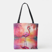 Tote Bag Flamant rose tropicale dynamique (Dos)