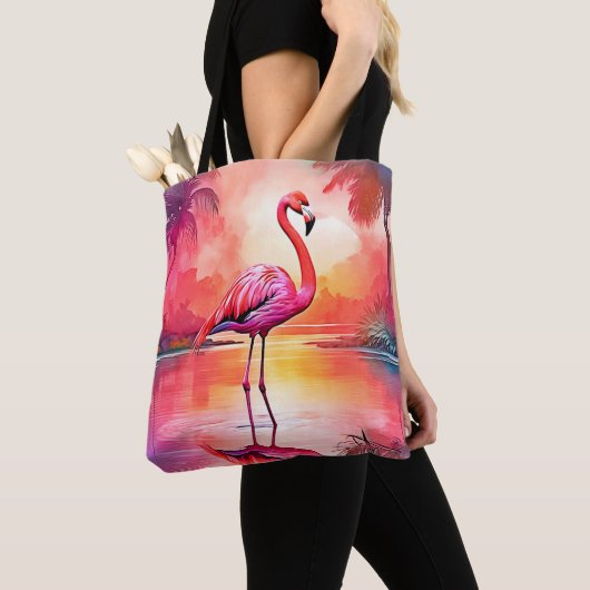 Tote Bag Flamant rose tropicale dynamique (De près)