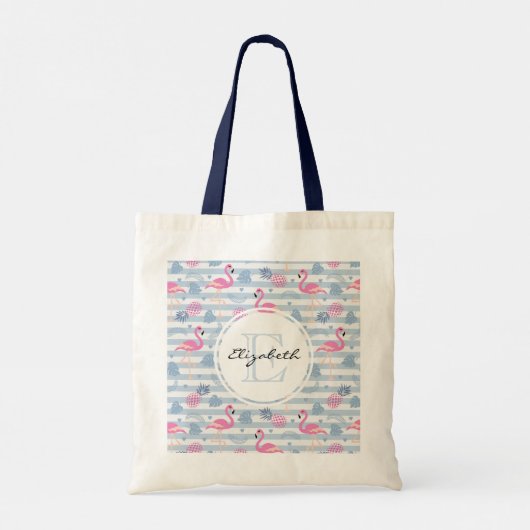 Tote Bag Flamant rose Whimsical et ananas Motif Monogramme (Dos)