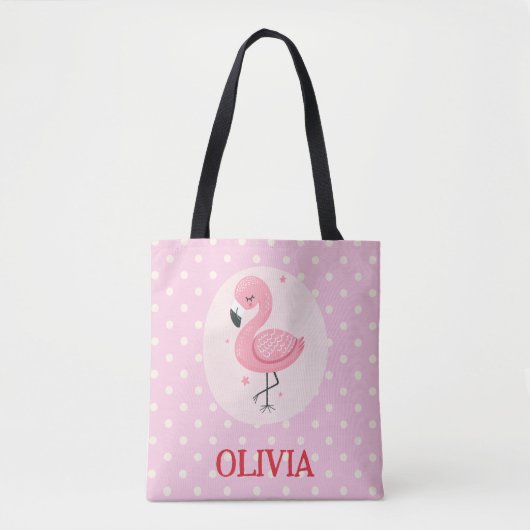 Tote Bag Flamant rose Whimsical Rose mignon avec Pois (Devant)
