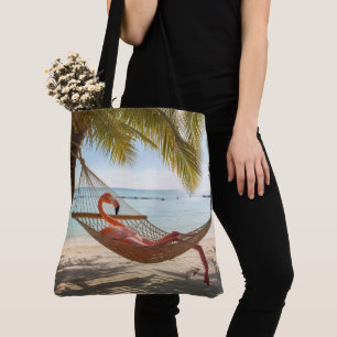 Tote Bag Flamant se prélassant dans un hamac de plage tropi