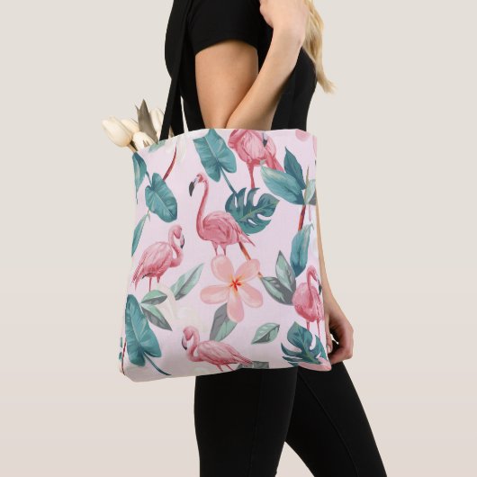 Tote Bag flamants et fleurs tropicales sans soudure illustr (De près)