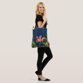 Tote Bag Flamants roses bleus classiques Feuilles verts (Sur le modèle)