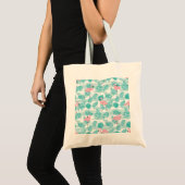 Tote Bag flamants roses, feuilles de palmiers verts, tropic (Devant (produit))