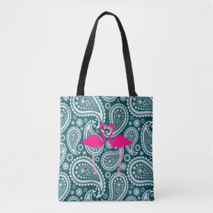 Tote Bag Flamants roses paisley bleu sarcelle blanc adorabl