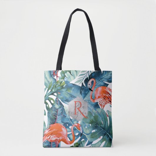 Tote Bag Flamants roses PixDezines + Végétation tropicale (Devant)