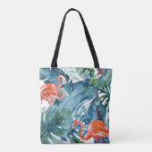 Tote Bag Flamants roses PixDezines + Végétation tropicale (Dos)