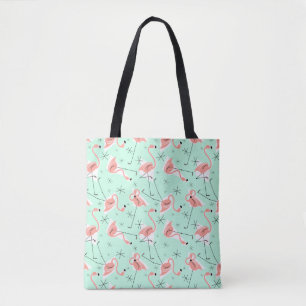 Tote Bag Flamants roses Retro Green Multi sur le dos rose