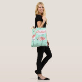 Tote Bag Flamants roses Retro Green Nom sur multi-back (Sur le modèle)
