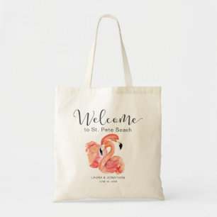 Tote Bag Flamants roses Rose Beach Mariage Bienvenue