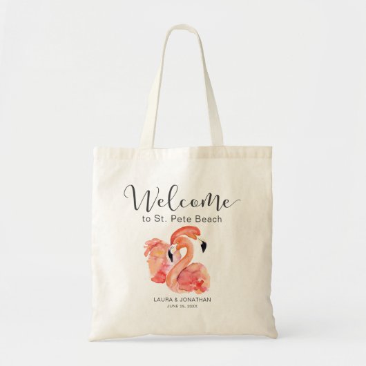 Tote Bag Flamants roses Rose Beach Mariage Bienvenue (Devant)